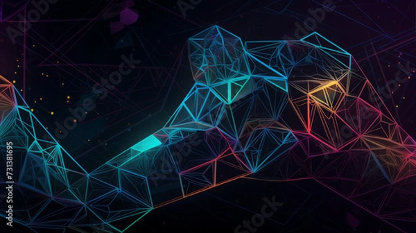 Obraz Dynamic Waves of Energy: A Futuristic Fractal Design in Motion with Blue and Black Art - Abstract Background for Digital Wallpaper, generative AI