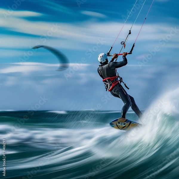 Fototapeta Kite Surfer Riding Waves in Dynamic Ocean Action Shot
