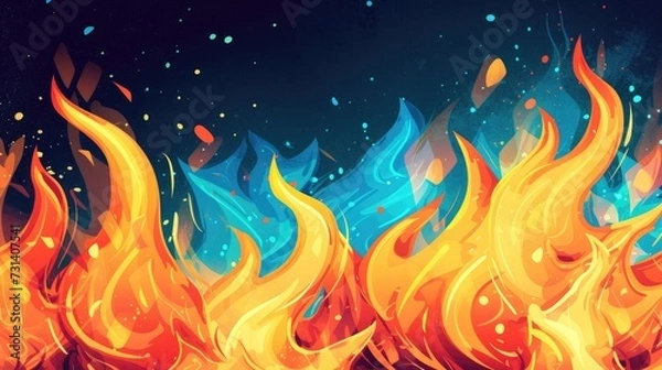 Fototapeta  Cartoon flame elements hand-drawn for a lively and playful background material. Whimsical, Ai Generated.