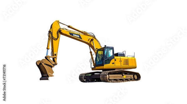 Fototapeta Close-up photo of a crawler excavator Powerful excavator with extended bucket for earthwork