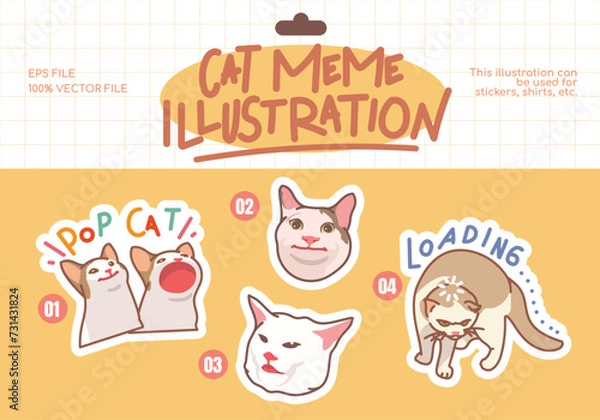 Obraz Cat meme sticker illustration vector design