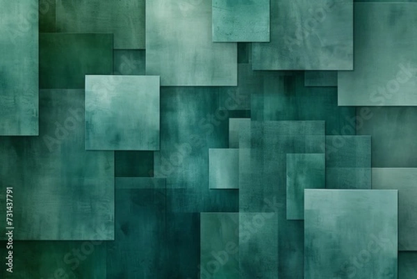 Fototapeta turquoise geometric background with abstract blocks, canvas paper texture, light and shadow 