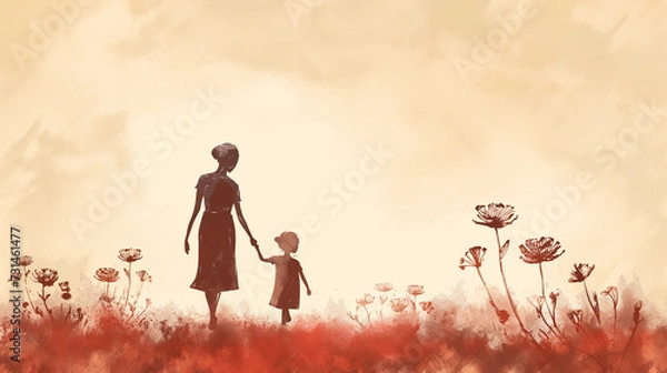 Fototapeta an illustration showing love and grief with mother and child. grief of a child or Mother illustration concept with Mother and child holding hands crossing over.