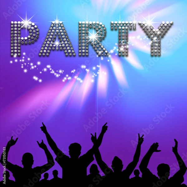 Obraz Plakat imprezowy lśni na niebiesko-fioletowej mgle