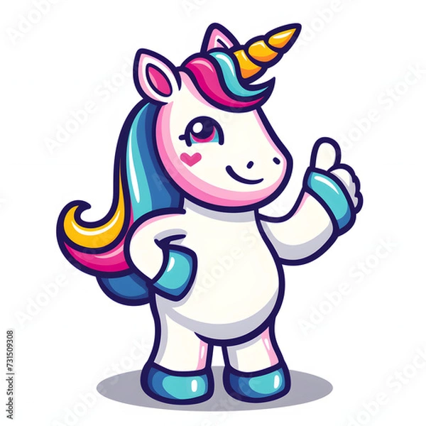 Obraz ユニコーンがthumbs up, いいねと親指を立ててgoodポーズしているイラスト