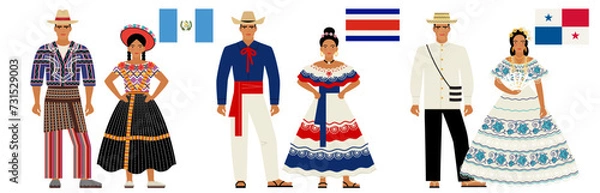 Obraz flags and national costumes of Central American countries