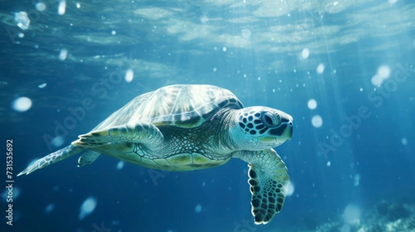 Fototapeta Loggerhead Sea Turtle Swimming in the Ocean. Generative AI