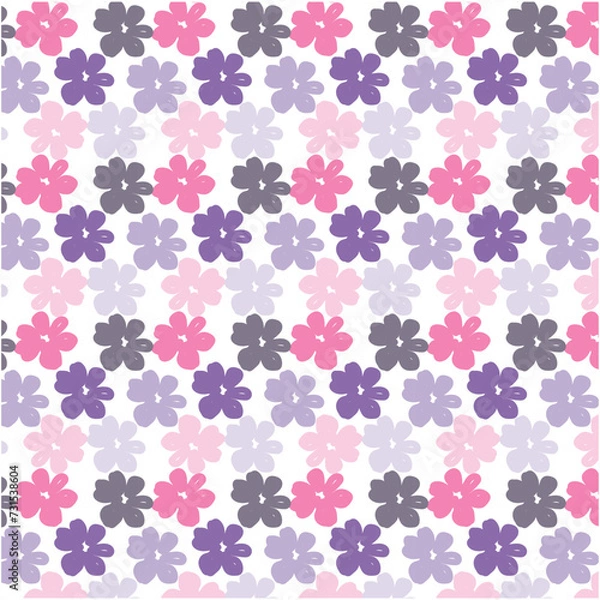 Fototapeta Abstract vector hand-drawn floral bouquet 
 pattern, small flowers, and leaves on a white background.
