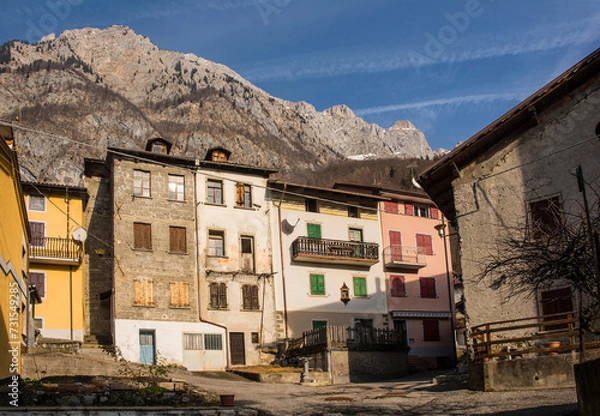 Fototapeta The historic hill village of Timau in Udine Province, Friuli-Venezia Giulia, North East Italy. Part of the Paluzza municipality, it is a German linguistic enclave in Val But in the Carnia alps