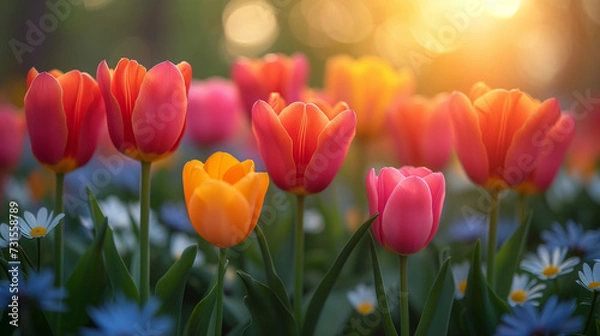 Fototapeta 夕日に照らされたチューリップ