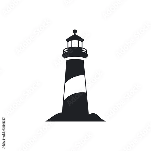 Fototapeta Black simple lighthouse logo element on white background Generative Ai