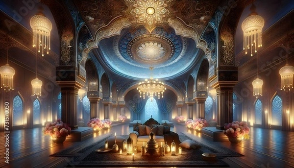 Fototapeta Amazing middle east lantern decoration with large negative space. no person. ultra high resolution. Generative AI.
