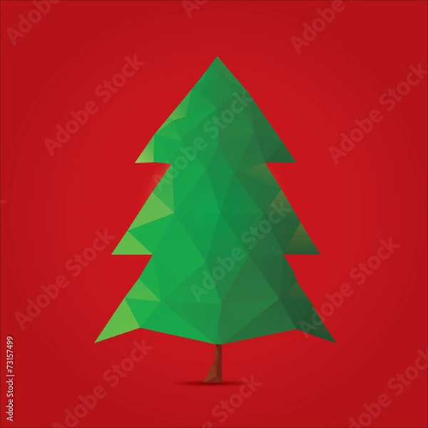 Fototapeta Christmas tree isolated on a red backgrounds.