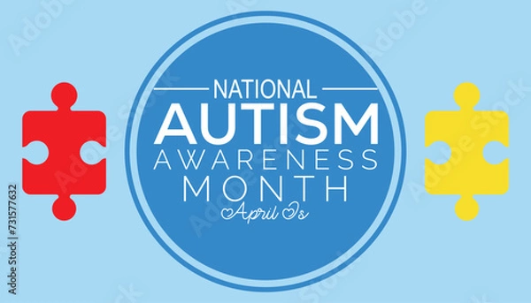 Fototapeta Vector illustration on the theme of National Autism Awareness Month observed each year during April banner, Holiday, poster, card and background design.