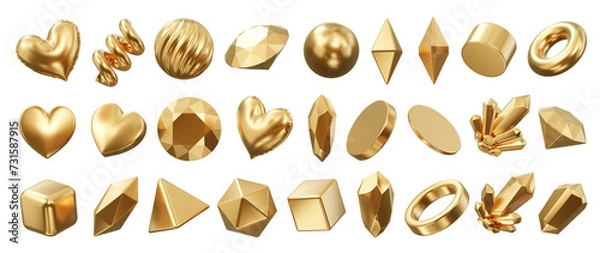 Obraz Gold Object geometry shape set isolated background 3d rendering 
