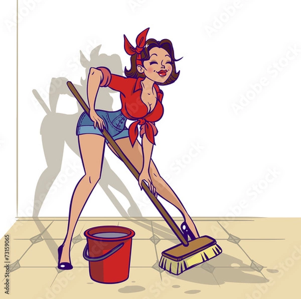 Obraz Funny vector cartoon colorfull girl in pin-up style isolated bac