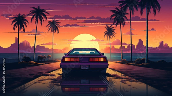Obraz sunset with car wallpaper 