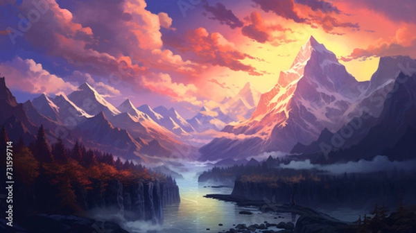 Obraz sunset in the mountains wallpaper for pc 