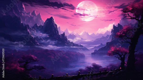 Fototapeta landscape with moon and clouds