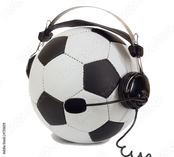 Obraz soccer concept, ball in headphones as commentator