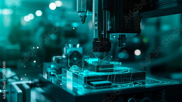 Fototapeta Metalworking CNC milling machine. Cutting metal modern processing technology.