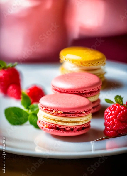 Fototapeta different macarons on a plate. Selective focus.
