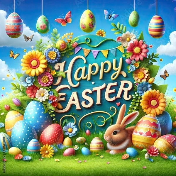 Fototapeta Bountiful Easter Joy: A Colorful Spring Label