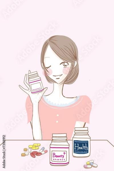 Fototapeta サプリメント錠剤と女性