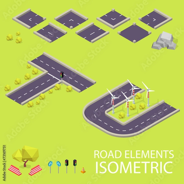 Obraz Road elements isometric. Road font. Letters T and U