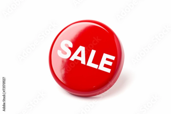 Fototapeta a vibrant red button with the word sale isolated on a bright white background signifying a promotional event