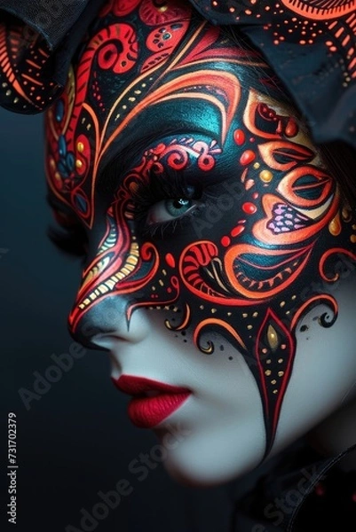 Fototapeta Special abstract face painting, face makeup for festivals for special occasions, for costumes Generative AI