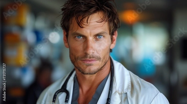 Fototapeta a doctor with a stethoscope on standing near a hallway