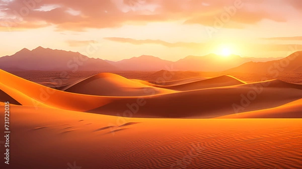 Fototapeta Sand dunes in desert landscape, 3d rendering of beautiful desert
