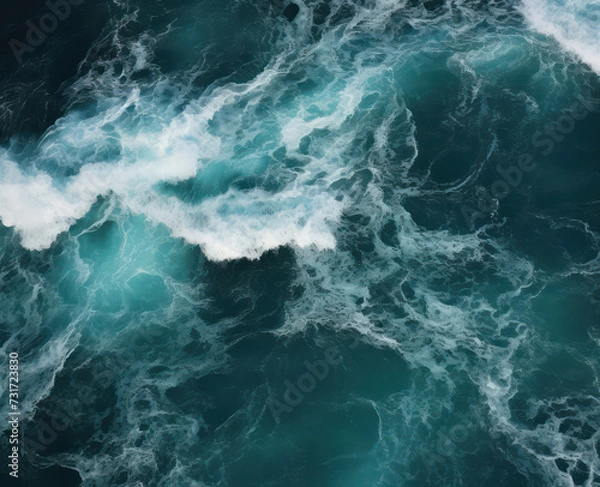 Fototapeta Abstract Blue Wave Splashing on the Rough Coastline - A Powerful and Cool Shot of Nature's Power and Beauty.
