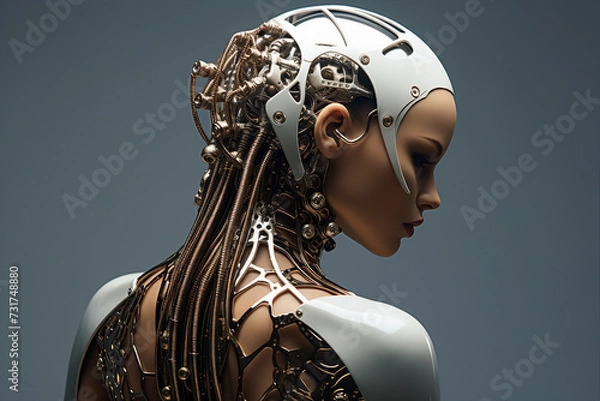 Fototapeta Picture of futuristic female smart modern robot created with generative AI technology