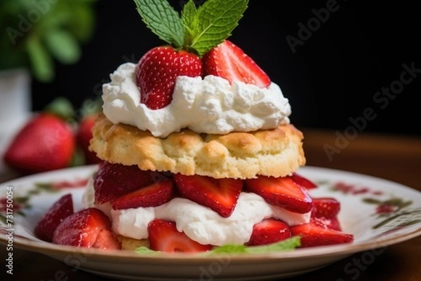 Obraz Strawberry shortcake with whipped cream on top