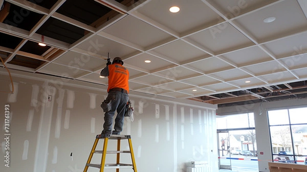 Obraz Electricians testing ceiling fixtures.