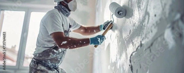 Obraz Painter using white roller for wall painting