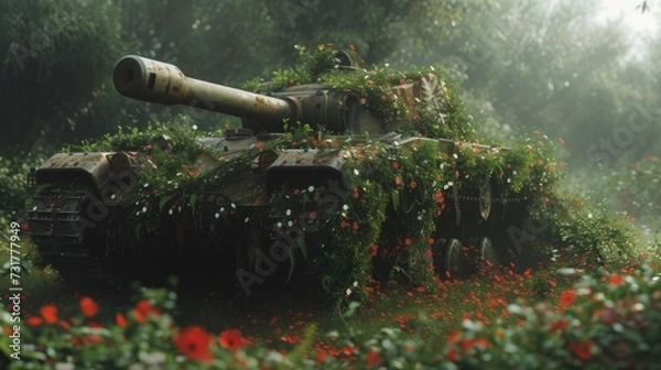 Fototapeta Overgrown battletank