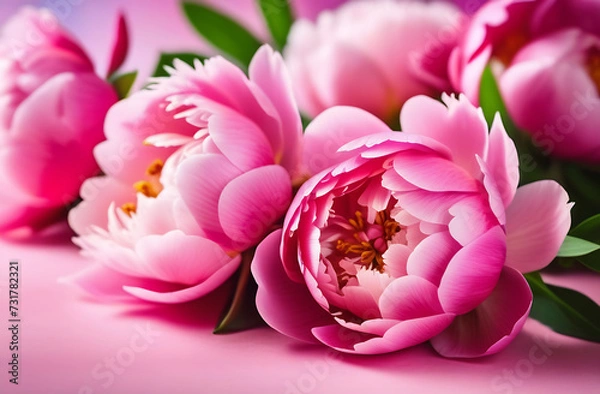 Fototapeta peonies on a pink background with space for text