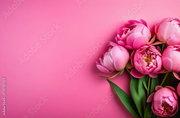 Fototapeta peonies on a pink background with space for text