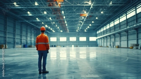 Fototapeta Man in empty warehouse