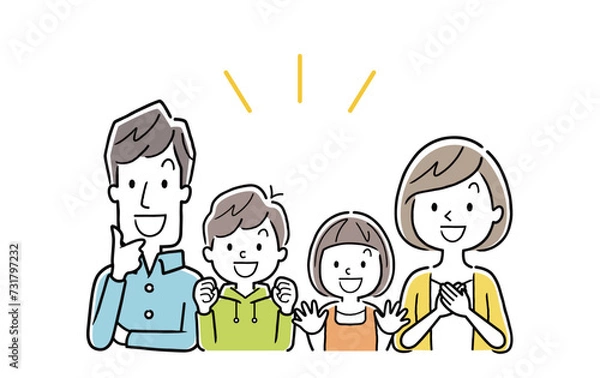 Fototapeta ベクターイラスト素材：笑顔で納得した表情の家族
