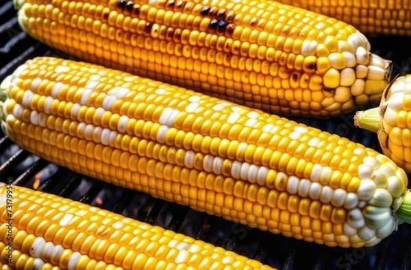 Obraz Corn cob close-up,yellow corn kernels,roasted corn,