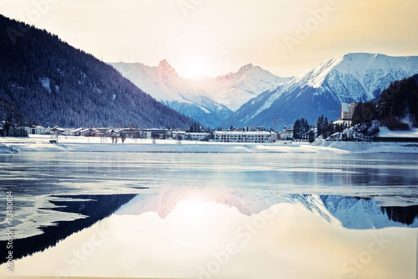 Fototapeta Davosersee im Abendlicht – Schweiz