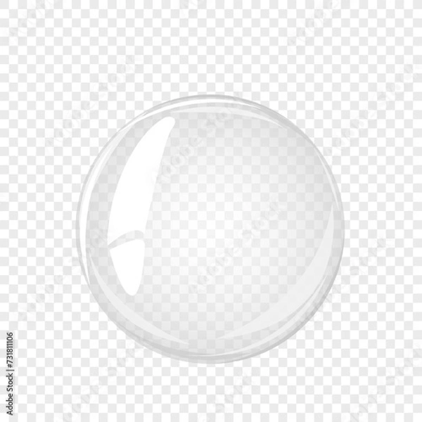 Fototapeta Transparent water bubble. Soap bubble, crystal glass ball. Beauty product, moisture, skincare transparent bubbles top view, scatter splashes