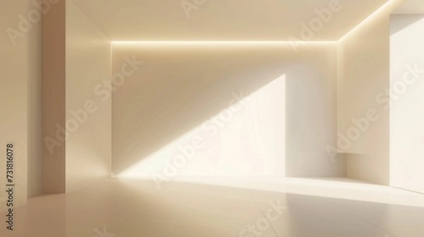 Obraz Illuminate Tranquility: A Captivating 3D Rendering Unveiling an Empty Room in Light Colors, Expertly Crafted to Evoke Modern Elegance, Aesthetic Serenity, and an Inviting Atmosphere of Tranquility, 