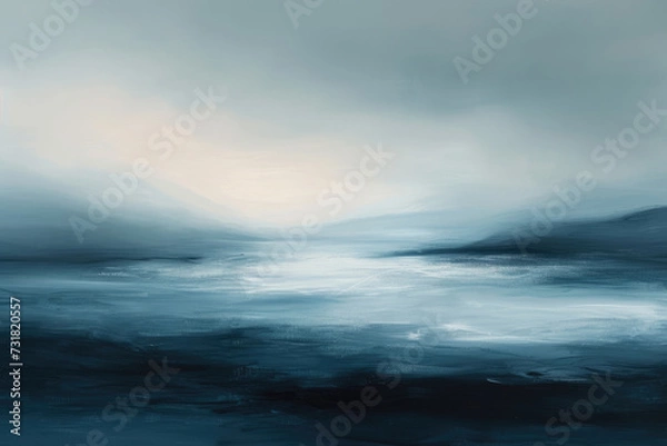 Fototapeta A serene, yet powerful abstract expressionist artwork, using soft, flowing brushstrokes to depict a tranquil seascape