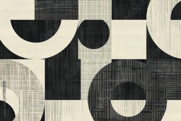 Fototapeta Minimalist geometric pattern with overlapping circles and squares in monochromatic tones, emphasizing simplicity and elegance