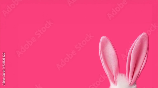 Fototapeta Easter greeting card. White bunny ears on pink background, copy space
